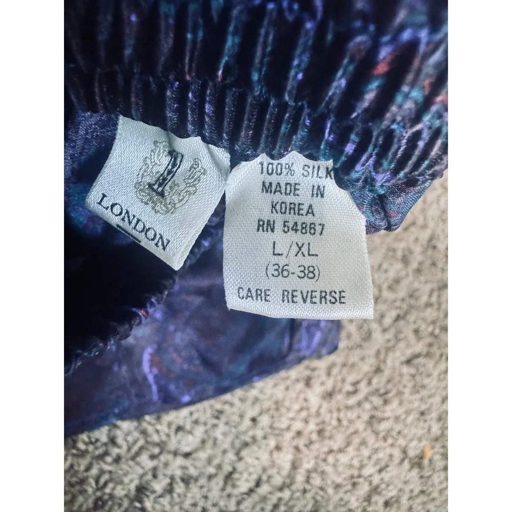 Vintage 90s 1 London 100% Silk Paisley Boxer Shorts Mens Purple Blue L/XL 36-38